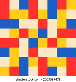 Colorful squares pattern. Vector cubes or mosaic in red, yellow, blue and white colors.