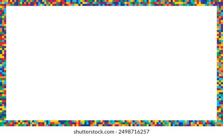 Colorful squares pixels frame in seven rainbow colors