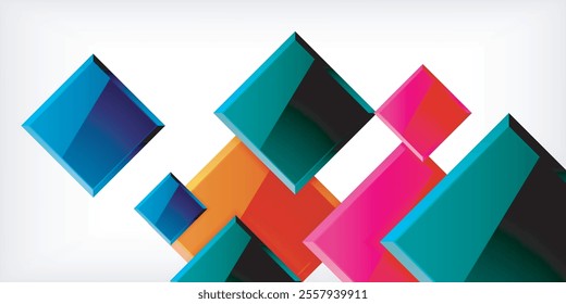 Colorful squares with reflections abstract background design. Vector Illustration For Wallpaper, Banner, Background, Card, Book Illustration, landing page