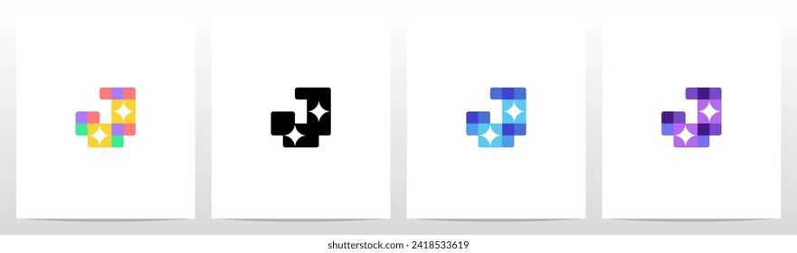 Colorful Squares With Sparkling Star Letter Logo Design J
