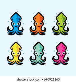 colorful squid vector set