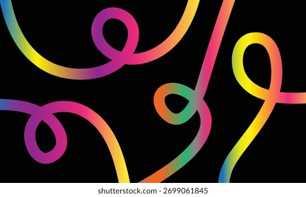 Colorido Squiggle Formas de onda de Vector de fondo. Fondo de Vector con un patrón de forma de curva. Bucle y espiral Rainbow Ribbons..eps
