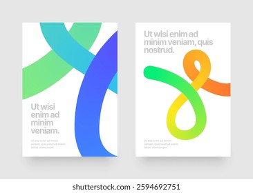 Colorful squiggles gradient lines design for flyer, poster, cover, banner or background. Template with wavy gradient shapes for events, companies or business. Set of vector illustrations.