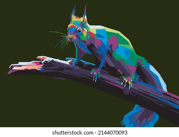 colorful squirrel on cool isolated pop art style background. WPAP style