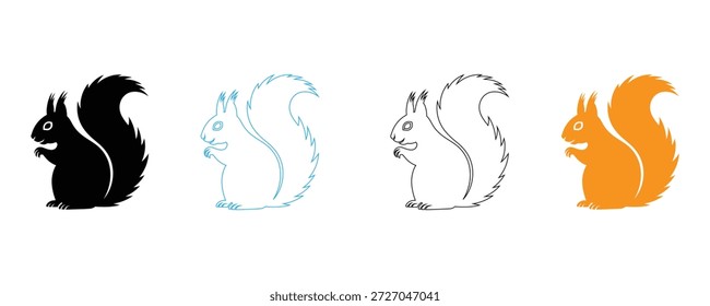 Colorful squirrel silhouettes in various styles and colors for design