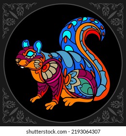 Colorful squirrel zentangle arts isolated on black background