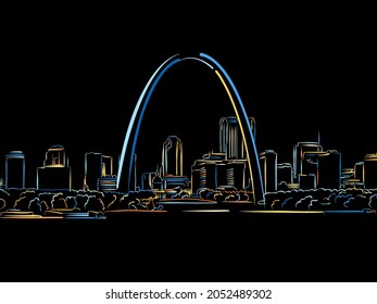 Colorful St Louis Hand-drawn Drawing on black. Well crafted vector sketch für private and commercial use.