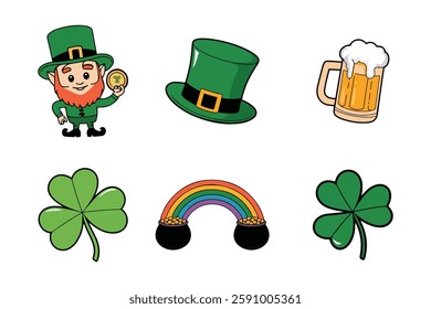 Colorful St. Patrick's Day Cartoon Icons.