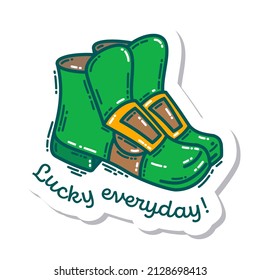 Colorful St. Patrick's Day doodle style hand-drawn sticker with simple engraving effect. Cute Irish holiday symbols and elements collection.