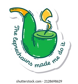 Colorful St. Patrick's Day doodle style hand-drawn sticker with simple engraving effect. Cute Irish holiday symbols and elements collection.