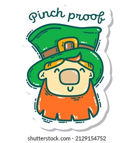 Colorful St. Patrick's Day doodle style hand-drawn sticker with simple engraving effect. Cute Irish holiday symbols and elements collection.