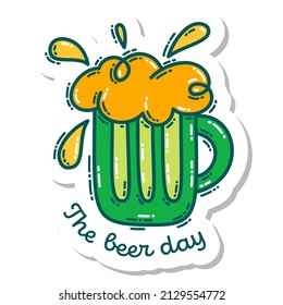 Colorful St. Patrick's Day doodle style hand-drawn sticker with simple engraving effect. Cute Irish holiday symbols and elements collection.