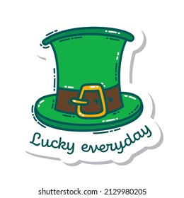 Colorful St. Patrick's Day doodle style hand-drawn sticker with simple engraving effect. Cute Irish holiday symbols and elements collection.