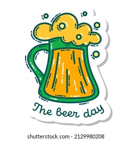 Colorful St. Patrick's Day doodle style hand-drawn sticker with simple engraving effect. Cute Irish holiday symbols and elements collection.