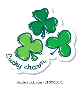 Colorful St. Patrick's Day doodle style hand-drawn sticker with simple engraving effect. Cute Irish holiday symbols and elements collection.