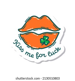 Colorful St. Patrick's Day doodle style hand-drawn sticker with simple engraving effect. Cute Irish holiday symbols and elements collection.