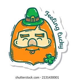Colorful St. Patrick's Day doodle style hand-drawn sticker with simple engraving effect. Cute Irish holiday symbols and elements collection.