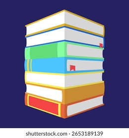 A colorful stack of books in flat design style. Great for educational, school, or library-themed projects.