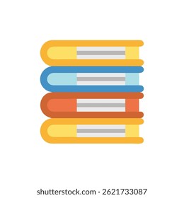 Colorful stack of books illustration with flat design in cartoon style, horizontal composition.