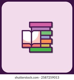 Colorful Stack of Books and Open Book Icon Design