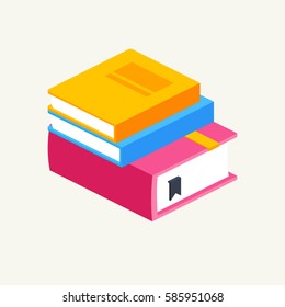 colorful stack of three books, isometric.vector illustration isolated on white background. icon books in flat style.