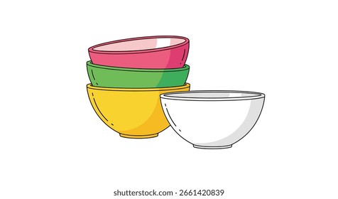 Cuencos de cocina apilables coloridos para servir y preparar alimentos esenciales