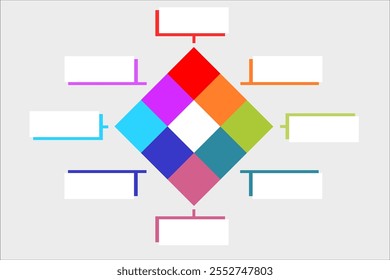 Colorful stacked box on square square shap of productivity infographic with eight option infographics layout 