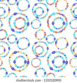 Colorful stained glass triangle shape circles mosaic geometric seamless pattern, vector