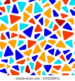 Colorful stained glass triangle shape mosaic geometric seamless pattern, vector