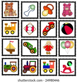 colorful stamps with different toys. Useful for advertisement, as eyecatcher etc.