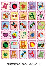 colorful stamps with with toys