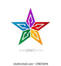 Colorful star with arrows Abstract vector design element on white background. Company logo template.