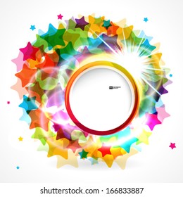 Colorful star background with rounded frame.