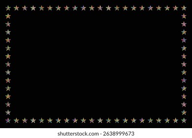 Colorful Star Border on Black Background.