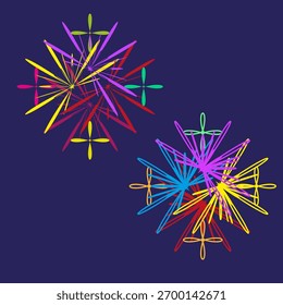 Colorful star burst. Dynamic firework shape. Dark navy background. Vector abstract illustration.