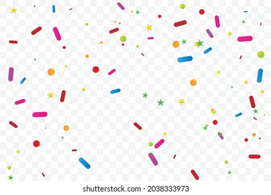 Colorful Star And Circle with sprinkle topping on transparent background. Confetti. Vector.