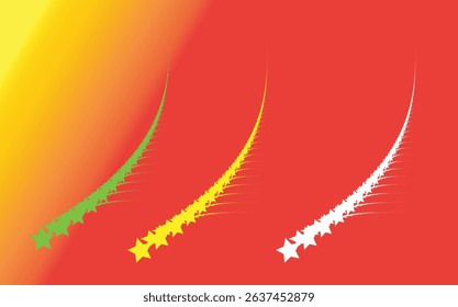 Colorful star comet trails with motion swirl effect on vibrant gradient red background