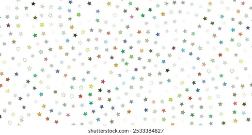 Farbige Star Confetti Design Vektor. Abstrakter Hintergrund mit Memphis-Muster. Heller, blauer Hintergrund. 