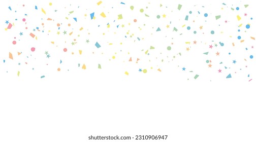 Colorful Star Confetti And Ribbon Falling On White Background. Vector Illustration