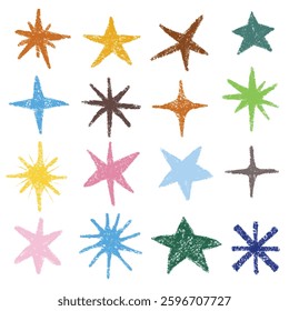 Colorful star doodles in various shapes and sizes, showcasing creativity and playfulness. Perfect for backgrounds, decorations, or artistic projects