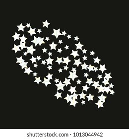 Colorful star falling Pattern. Rainbow colors. Isolated pattern.Black background. Astral Design. Chaotic Decor. Modern Creative Starlight Style. Vector illustration for celebration,holiday, invitation