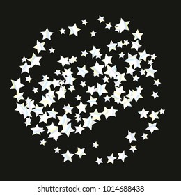 Colorful star falling Pattern. Rainbow colors. Isolated pattern.Black background. Astral Design. Chaotic Decor. Modern Creative Starlight Style. Vector illustration for celebration,holiday, invitation