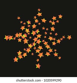 Colorful star falling Pattern. Rainbow colors. Isolated pattern.Black background. Astral Design. Chaotic Decor. Modern Creative Starlight Style. Vector illustration for celebration,holiday, invitation