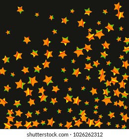 Colorful star falling Pattern. Rainbow colors. Isolated pattern.Black background. Astral Design. Chaotic Decor. Modern Creative Starlight Style. Vector illustration for celebration,holiday, invitation