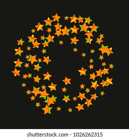 Colorful star falling Pattern. Rainbow colors. Isolated pattern.Black background. Astral Design. Chaotic Decor. Modern Creative Starlight Style. Vector illustration for celebration,holiday, invitation