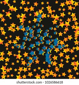 Colorful star falling Pattern. Rainbow colors. Isolated pattern.Black background. Astral Design. Chaotic Decor. Modern Creative Starlight Style. Vector illustration for celebration,holiday, invitation