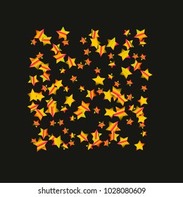 Colorful star falling Pattern. Rainbow colors. Isolated pattern.Black background. Astral Design. Chaotic Decor. Modern Creative Starlight Style. Vector illustration for celebration,holiday, invitation