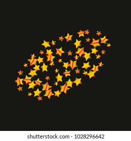 Colorful star falling Pattern. Rainbow colors. Isolated pattern.Black background. Astral Design. Chaotic Decor. Modern Creative Starlight Style. Vector illustration for celebration,holiday, invitation