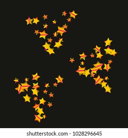Colorful star falling Pattern. Rainbow colors. Isolated pattern.Black background. Astral Design. Chaotic Decor. Modern Creative Starlight Style. Vector illustration for celebration,holiday, invitation