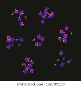 Colorful star falling Pattern. Rainbow colors. Isolated pattern.Black background. Astral Design. Chaotic Decor. Modern Creative Starlight Style. Vector illustration for celebration,holiday, invitation